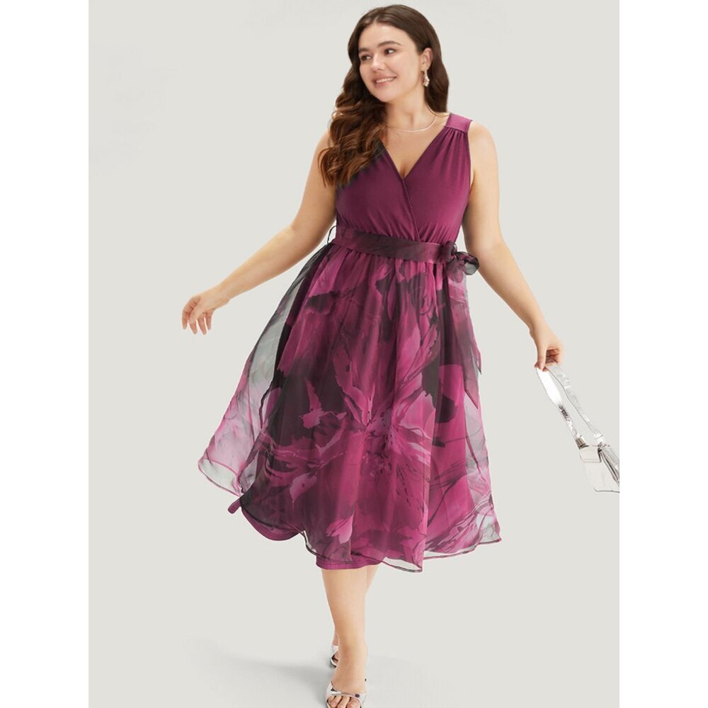 NWT BloomChic Red Violet Floral Print Belted, Pocket Tank Dress 10/M, 12/L